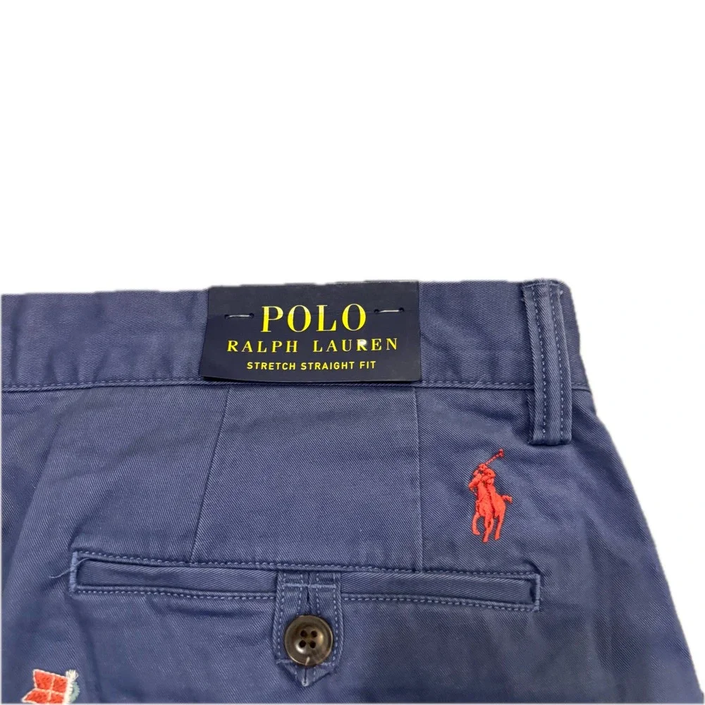 Polo Ralph Lauren Mens Navy Nautical Embroidered Stretch Straight Pant 34x32 NWT